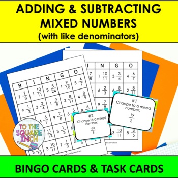 Preview of Adding and Subtracting Mixed Numbers Bingo Game | Task Cards Class Activity
