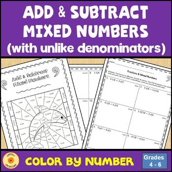 Preview of Adding and Subtracting Mixed Numbers Color By Number and Easel Assessment