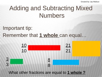 Preview of Adding and Subtracting Mixed Numbers Instructional PowerPoint