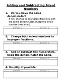 Adding and Subtracting Mixed Numbers Interactive Notes