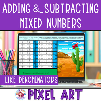 Preview of Adding and Subtracting Mixed Numbers With Like Denominators Pixel Art
