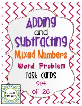 Preview of Adding and Subtracting Mixed Numbers Word Problem Task Cards - Set of 28