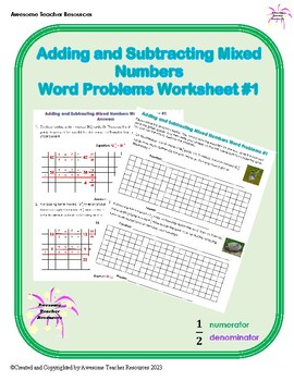 Preview of Adding and Subtracting Mixed Numbers Word Problems Worksheet #1