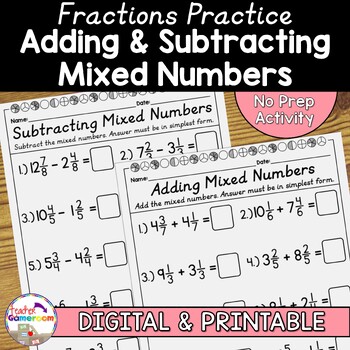 Preview of Adding and Subtracting Mixed Numbers Worksheets | Fraction Worksheets | No Prep