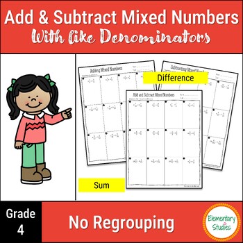 Preview of Adding and Subtracting Mixed Numbers with Like Denominator