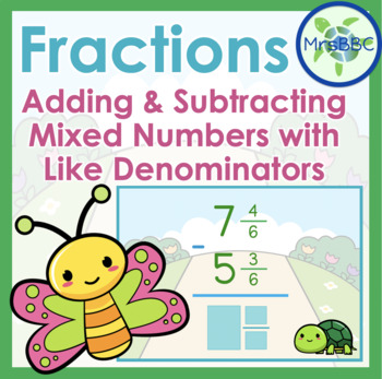 Preview of Adding and Subtracting Mixed Numbers with Like Denominators  Digital Boom Cards™