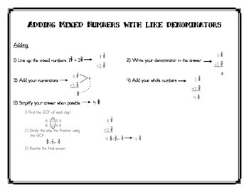 Preview of Adding and Subtracting Mixed Numbers with Like Denominators Notes