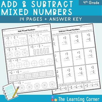 Preview of Adding and Subtracting Mixed Numbers with Like Denominators Worksheet