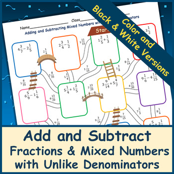 Preview of Adding & Subtracting Fractions and Mixed Numbers with Unlike Denominators Mazes