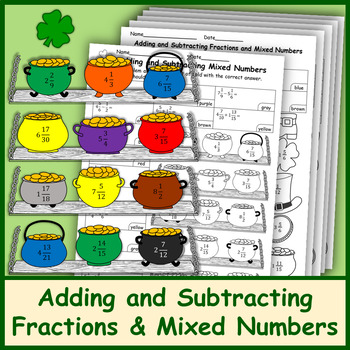 Preview of Adding & Subtracting Fractions & Mixed Numbers | St. Patrick's Day