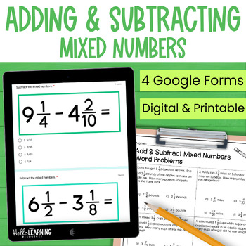 Preview of Adding and Subtracting Mixed Numbers with Unlike Denominators for Google Forms™