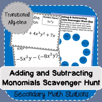Preview of Adding and Subtracting Monomials Scavenger Hunt