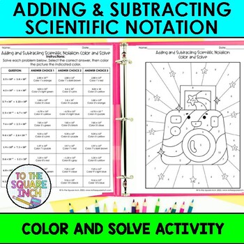 Preview of Adding and Subtracting Numbers In Scientific Notation Color & Solve Activity