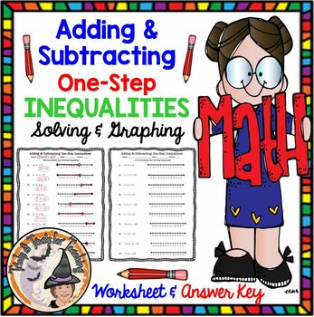 Preview of Adding and Subtracting 1 One Step INEQUALITIES Solving Graphing Worksheet KEY