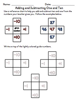 Preview of Adding and Subtracting One and Ten Chart Daily Practice First Second Third