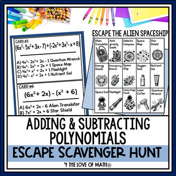 Preview of Adding and Subtracting Polynomials Activity: Escape Scavenger Hunt