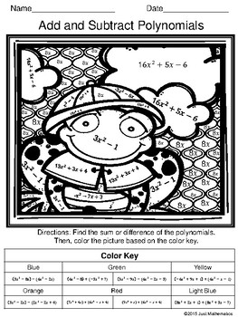 Download Adding and Subtracting Polynomials Coloring Activity by Math Club