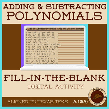 Preview of Adding and Subtracting Polynomials Digital Activity(Google Slides)