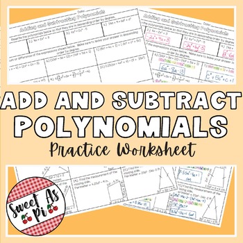 Preview of Adding and Subtracting Polynomials - Practice Worksheet