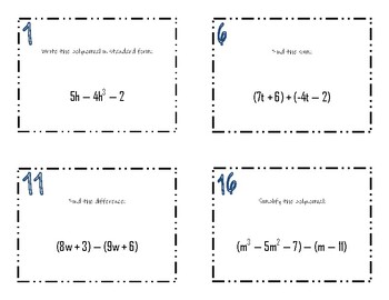 Preview of Adding and Subtracting Polynomials Task Card Activity