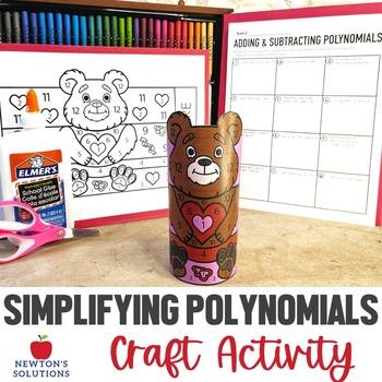 Preview of Adding and Subtracting Polynomials Valentine's Day Coloring Craft
