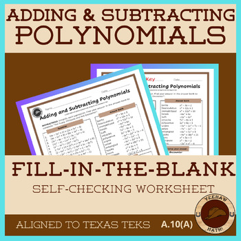 Preview of Adding and Subtracting Polynomials Worksheet