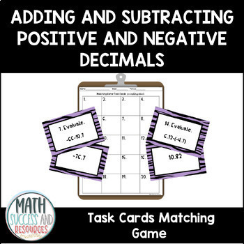 Preview of Adding and Subtracting Positive and Negative Decimals Matching Game
