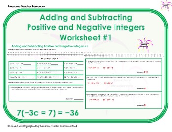Preview of Adding and Subtracting Positive and Negative Integers Worksheet #1