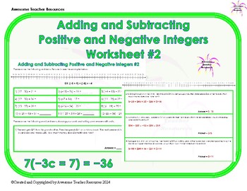 Preview of Adding and Subtracting Positive and Negative Integers Worksheet #2