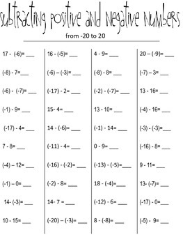 adding and subtracting positive and negative numbers times test tpt