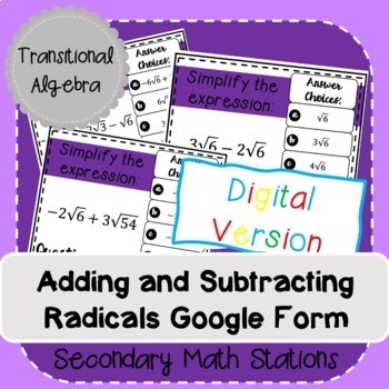 Preview of Adding and Subtracting Radical Expressions Google Form (Digital)
