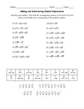 Adding And Subtracting Radical Expressions Puzzle By Tiffany Shastal