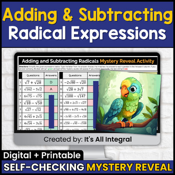 Preview of Adding and Subtracting Radical Expressions Self-Checking Mystery Reveal Activity