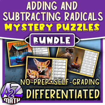Preview of Adding and Subtracting Radicals Activities Digital Pixel Art Mystery Puzzles