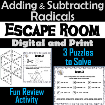 Preview of Adding and Subtracting Radicals Activity: Algebra Escape Room Math Breakout Game