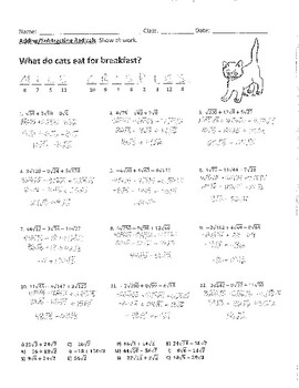 Adding and Subtracting Radicals Joke Worksheet with Answer Key | TpT