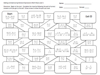 adding and subtracting rational expressions math maze by