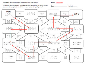 adding and subtracting rational expressions math maze by