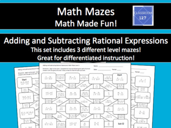Preview of Adding and Subtracting Rational Expressions Math Maze