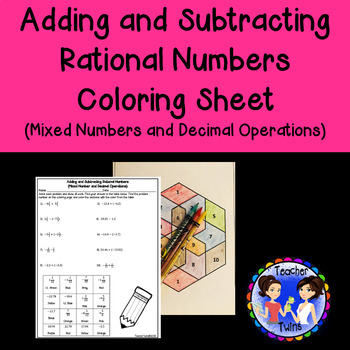 Preview of Adding and Subtracting Rational Numbers Coloring Sheet Print or TPT Digital