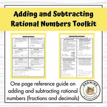Adding and Subtracting Rational Numbers Foldable / Toolkit | TPT