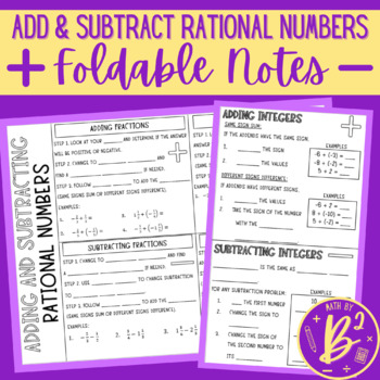 Preview of Adding and Subtracting Rational Numbers Foldable Notes