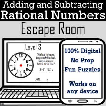 Preview of Adding and Subtracting Rational Numbers Activity: Digital Escape Room Breakout