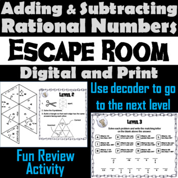 Preview of Adding and Subtracting Rational Numbers Activity: Escape Room Math Game