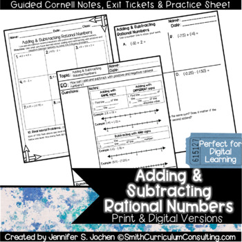 Preview of Adding and Subtracting Rational Numbers Guided Cornell Notes - Perfect for AVID