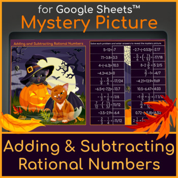 Preview of Adding and Subtracting Rational Numbers Mystery Picture Halloween Kittens