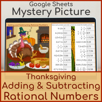 Preview of Adding and Subtracting Rational Numbers | Mystery Picture Thanksgiving
