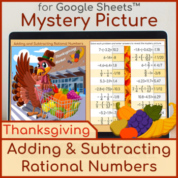 Preview of Adding and Subtracting Rational Numbers Mystery Picture Thanksgiving Day Market