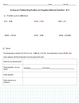 Preview of Adding and Subtracting Rational Numbers Practice Pages - 2