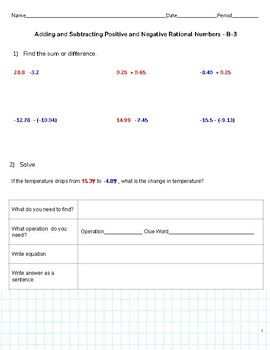 Preview of Adding and Subtracting Rational Numbers Practice Pages -3